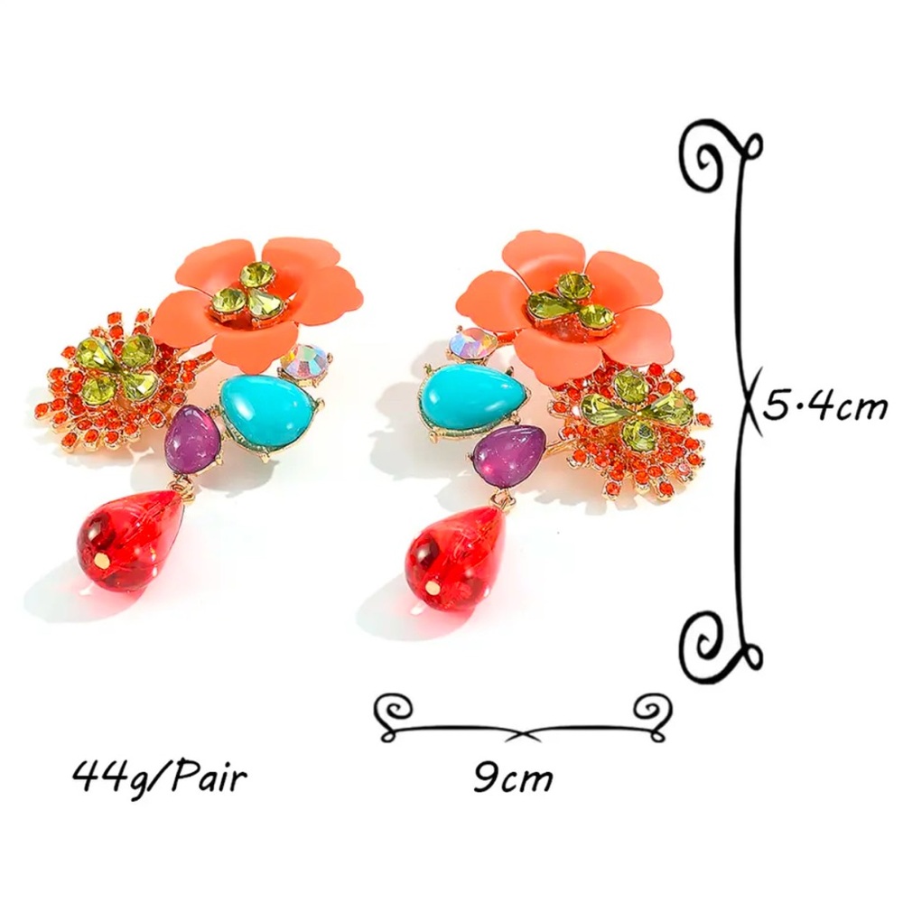 Orange Flower Statement Dangle Earrings - image 8